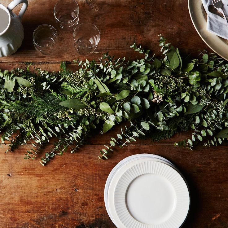 Winter garland as a centerpiece on a table